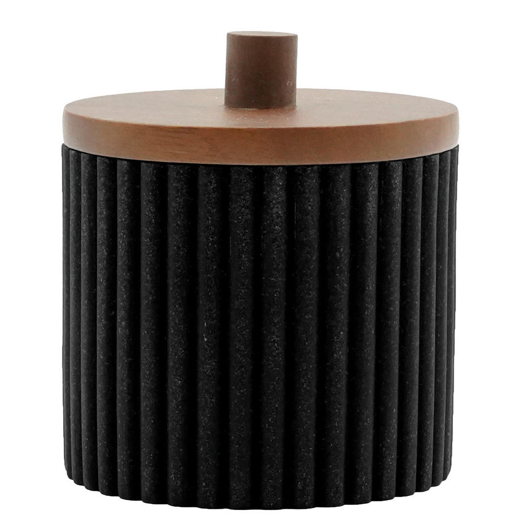 WATTESTÄBCHENBEHÄLTER mit Akazienholz Niagara 9,5/9,5/10,8 cm - Schwarz, Kunststoff (9.5/10.8/9.5cm) - Douceur d´intérieur