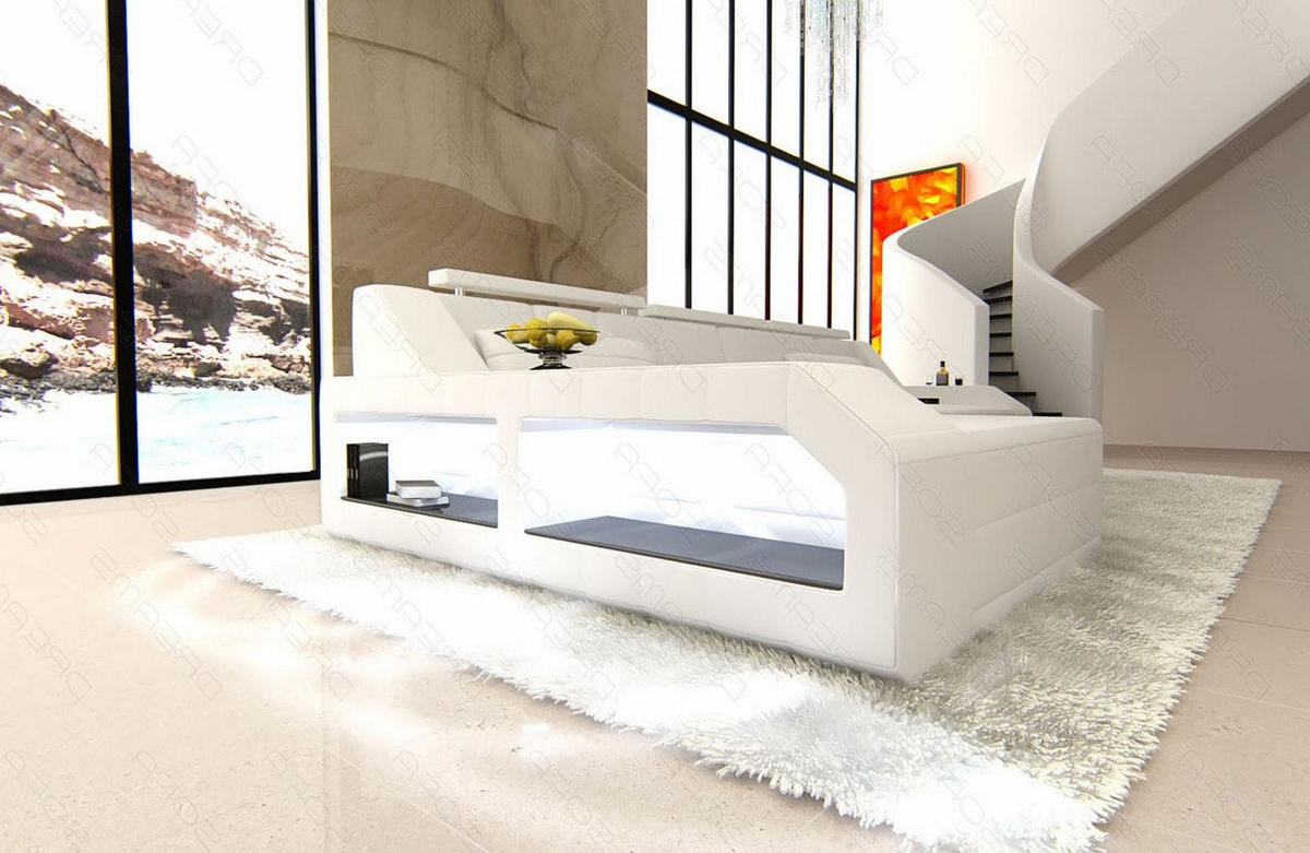 COUCH Arezzo L Weiß Echtleder - Weiß, Leder (308/194cm)
