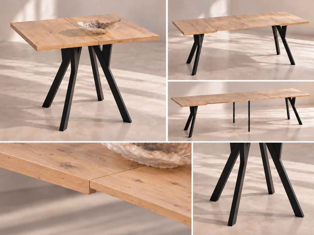STÔL Clover Štvorcový Rozkladací s Čiernymi Bukovými Nohami – Biely – 100 x 100 / 200 cm - čierna/biela, drevo/kompozitné drevo (100/200/76.5cm) - WFL GROUP