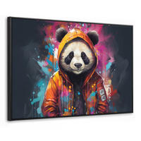 LEINWAND Bilder mit Rahmen - Panda - Jacke - Graffiti - Orange - 140x90 - Orange, Textil (140/90cm) - MuchoWow