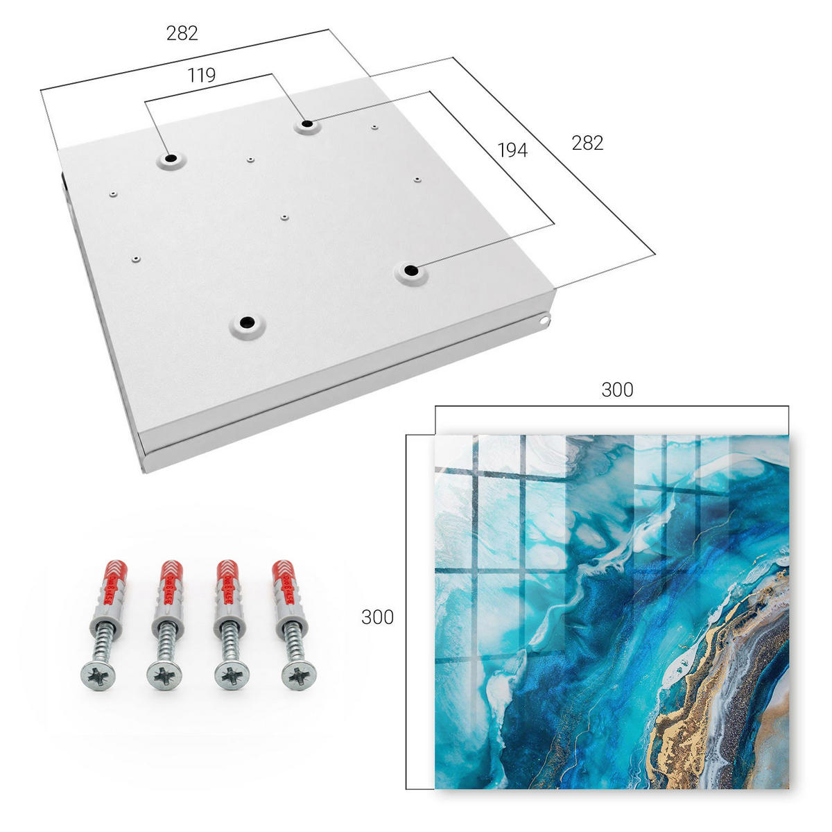 SCHLÜSSELBOX Weiß 30x30 cm – Türöffnung nach rechts - Türkismuster - Türkis, Metall (30/30/5cm) - TULUP