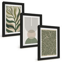 BILDER SET 3er Set - 20x30 cm Schwarzer Rahmen - Geometrische Blattformen - Schwarz, Kunststoff (20/30cm) - TULUP