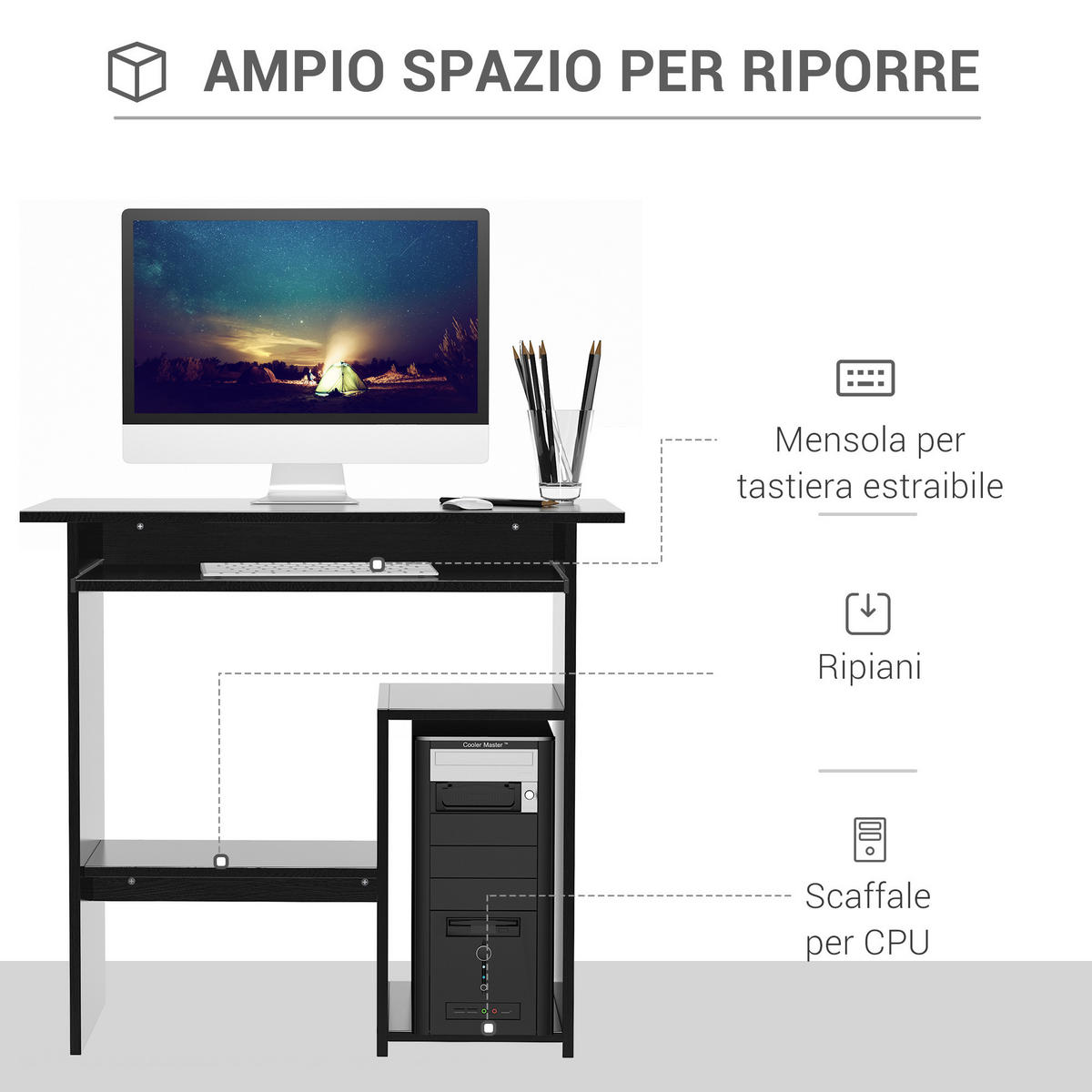 BÜROTISCH Schwarz 1 Stück - Schwarz, Holzwerkstoff (45/80/75cm) - GiPP