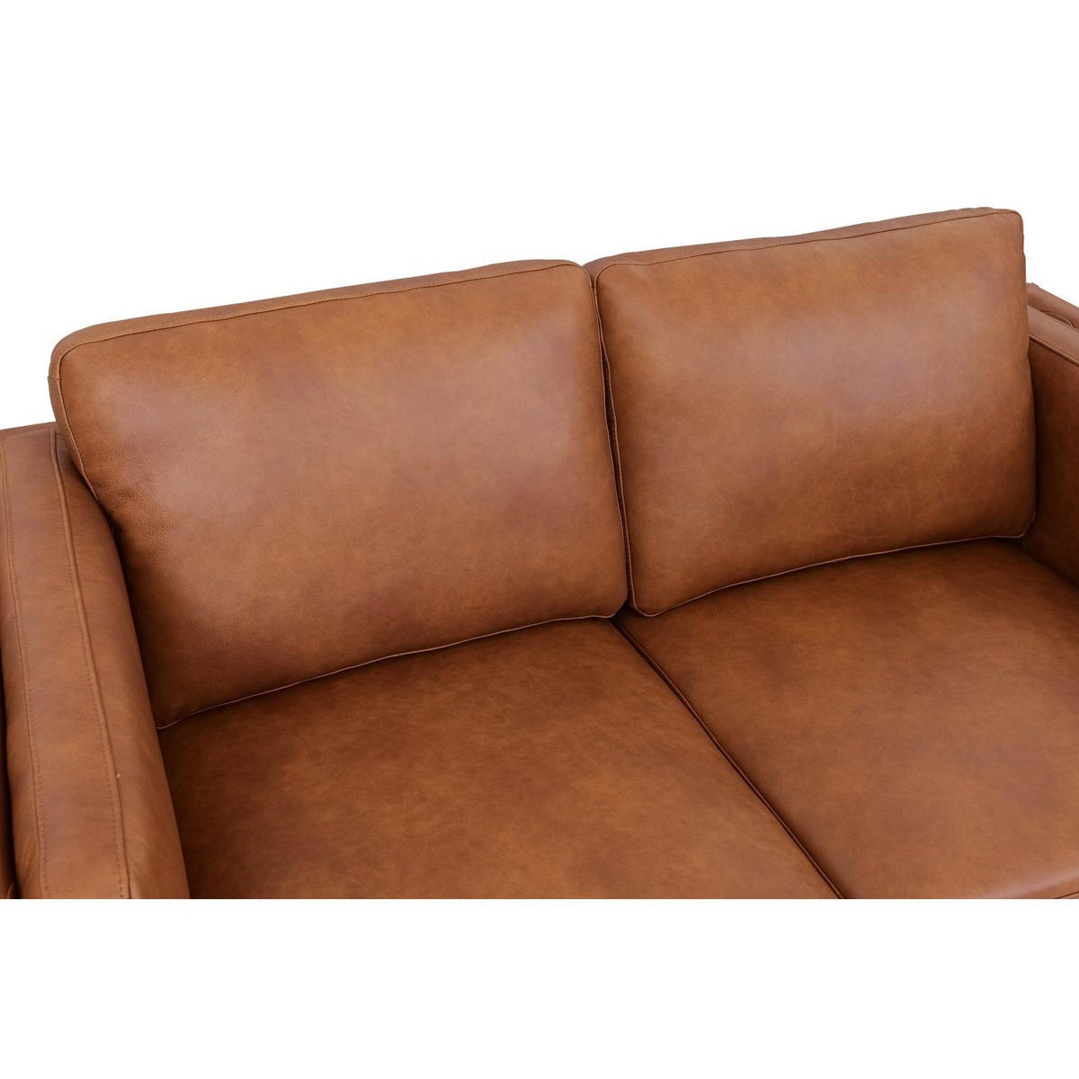 ZWEISITZER-SOFA Echtleder Cognac Braun - Schwarz/Braun, Leder/Metall (157/83/88cm) - Furnhouse