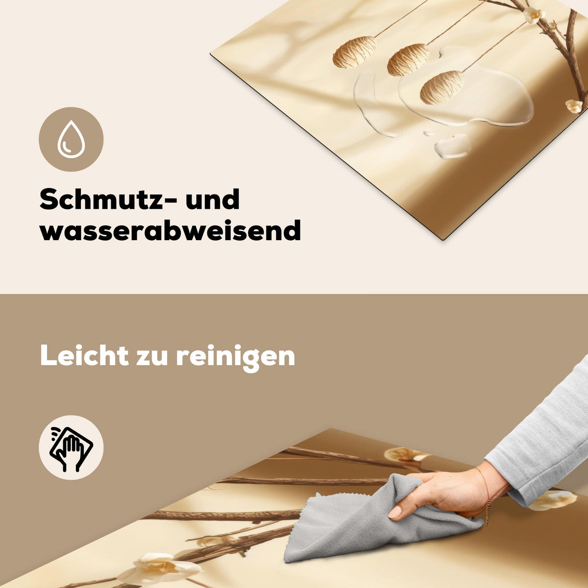 HERDABDECKPLATTE Beige - Osterkuchen - Eier Abdeckung Ceranfeld 59x51 cm - Beige, Kunststoff (59/51/0.2cm) - MuchoWow