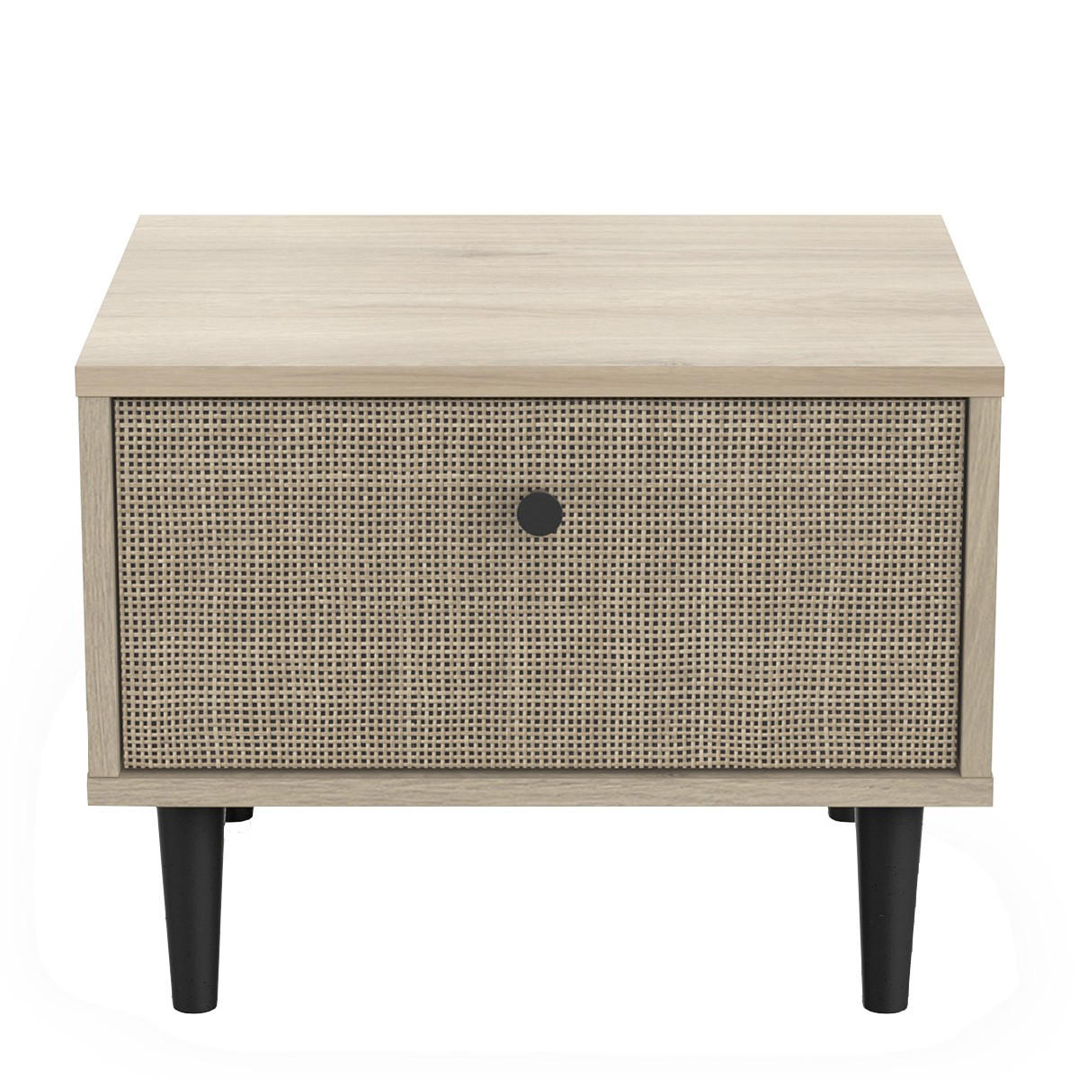 NACHTTISCH 1 Schublade Eiche Dekor - Druck Rattan und Mattschwarz L44,6 cm - Saïgon - Braun, Holzwerkstoff (35.9/34.3/44.6cm) - Calicosy