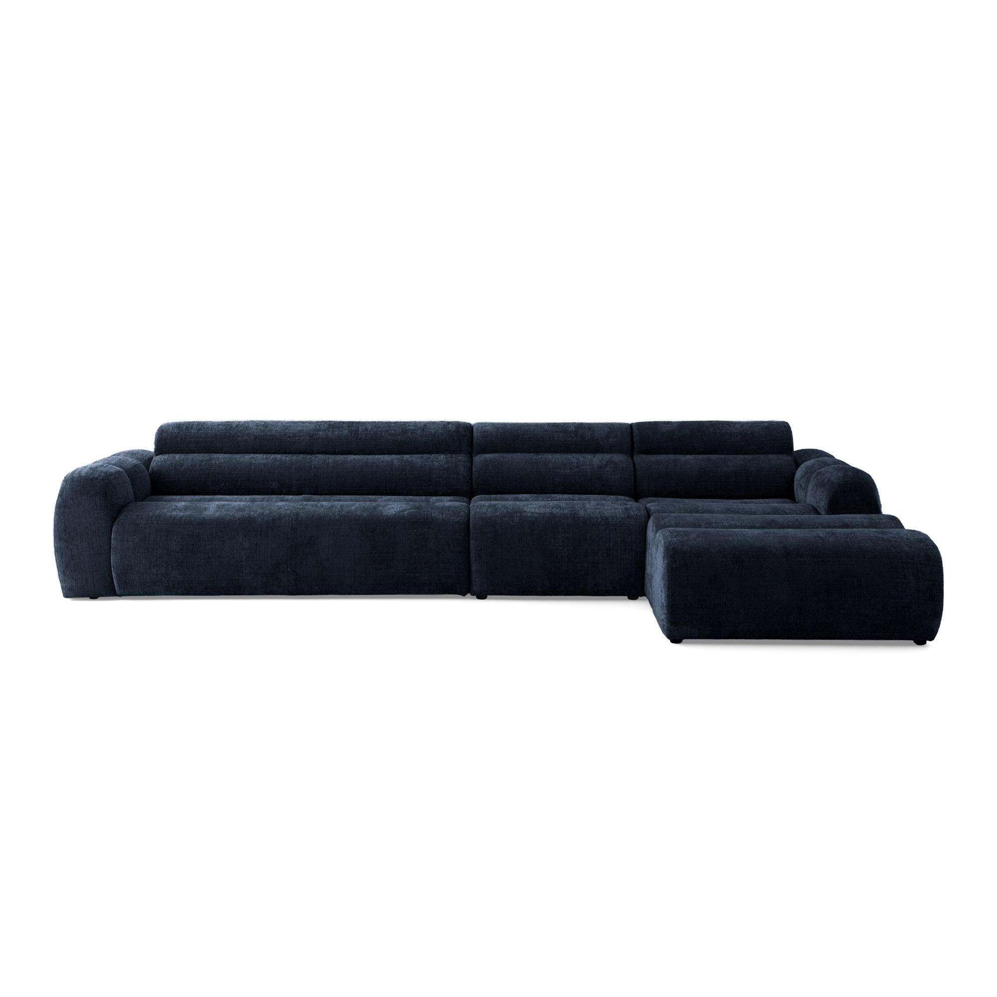 5-SITZER modulares Ecksofa VEER SET 2 Rechts, 175x379 cm, Chenille Webstoff Marine - Schwarz/Dunkelblau, Holz/Kunststoff (175/379cm) - Muffo