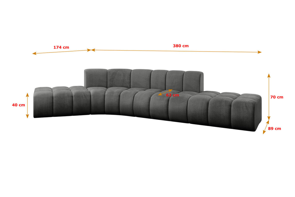 ECKSOFA modulares Sofa Solven-L1 - 380x174x70 cm Dunkelgrau - Dunkelgrau, Holzwerkstoff/Textil (380/174cm) - ALTDECOR