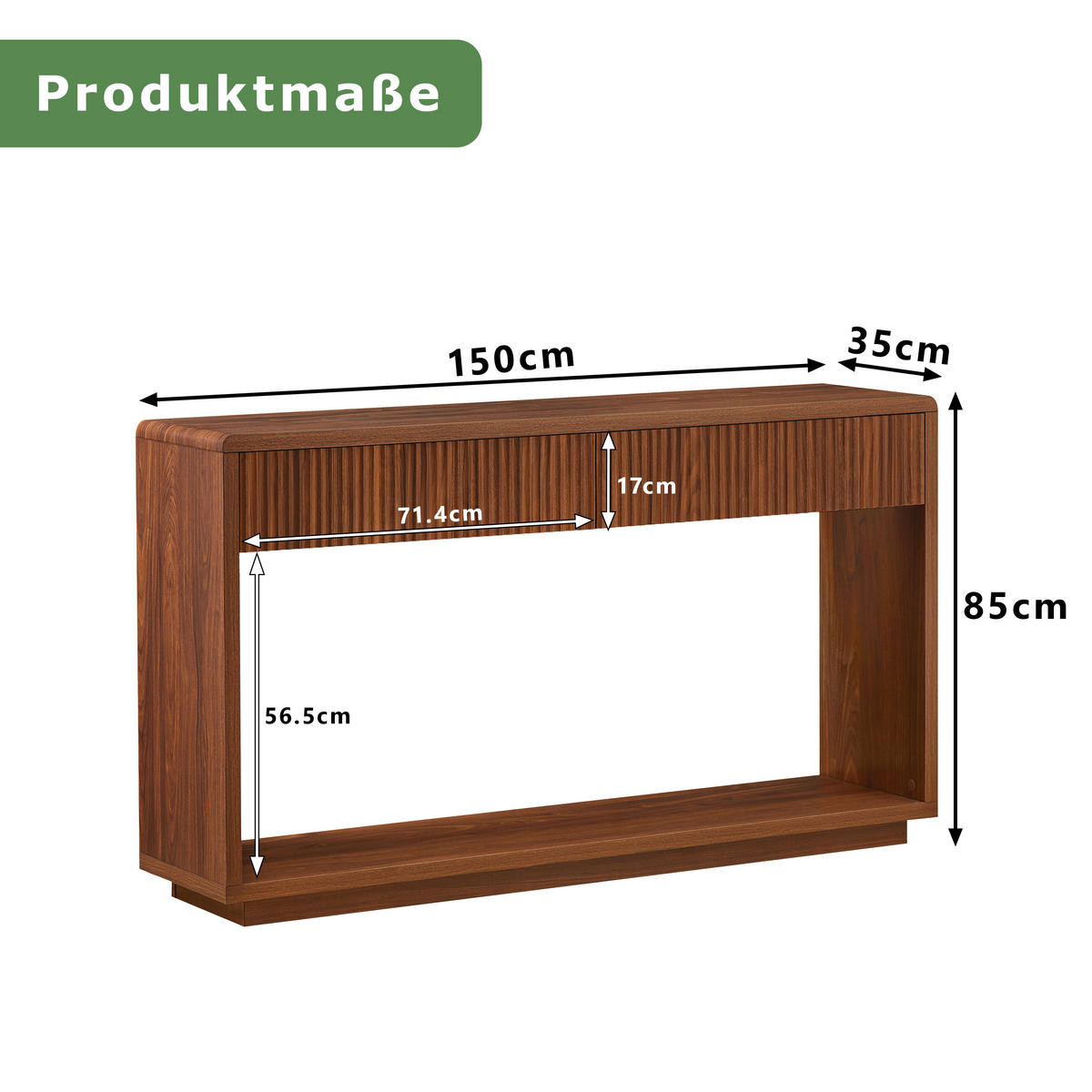 KONSOLENTISCH DE-37301 150 cm breit mit 2 Schubladen Nussbaum - Walnussfarben, Holzwerkstoff (150/35/85cm) - ComfortXL