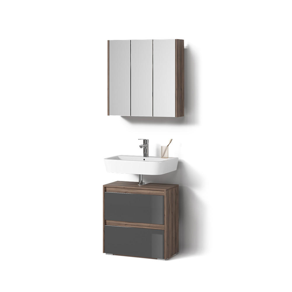 BADMÖBEL-SET Savuto Anthrazit 2 Teile - Anthrazit/Walnussfarben, Holzwerkstoff (67/68/30cm) - Livinity®