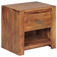 NACHTTISCH – Massivholz, Landhausstil, Ablage & Schublade, Griff verchromt - Braun, Holz/Metall (40/40/30cm) - KADIMA DESIGN