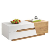 COUCHTISCH aus MDF mit verschiebbarem Stauraum und 2 Schubladen, 120/50/37,5 cm, weiß und natur - Weiß, Holzwerkstoff (120/50/37.5cm) - Redom