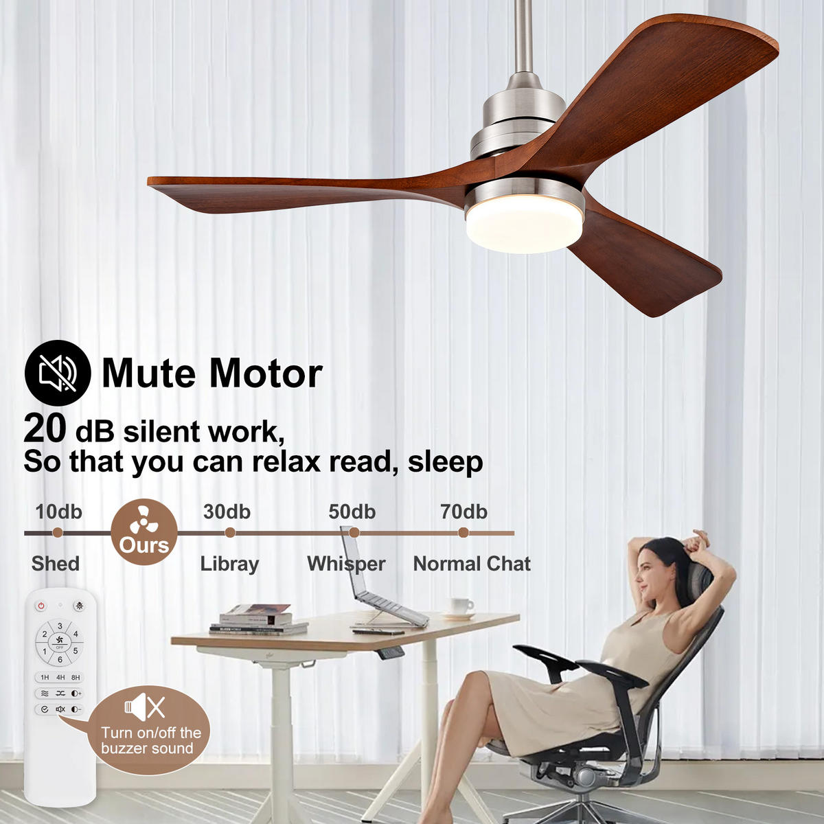 DECKENVENTILATOR DE-16251 42 Zoll mit Fernbedienung & reversibel Seidennickel - Braun, Holz/Metall (107/107/37cm) - ComfortXL
