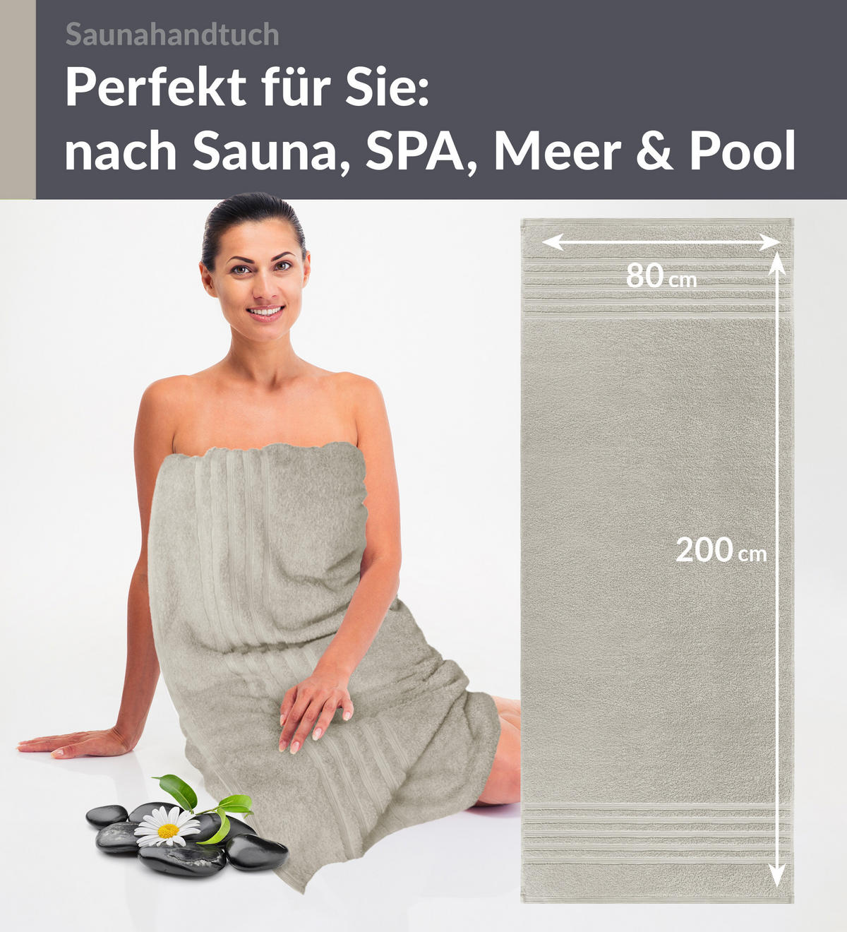 SAUNATUCH 80x200 cm 2er Set London Kiesel Grau - Sandfarben, Textil (80/200cm) - Lashuma