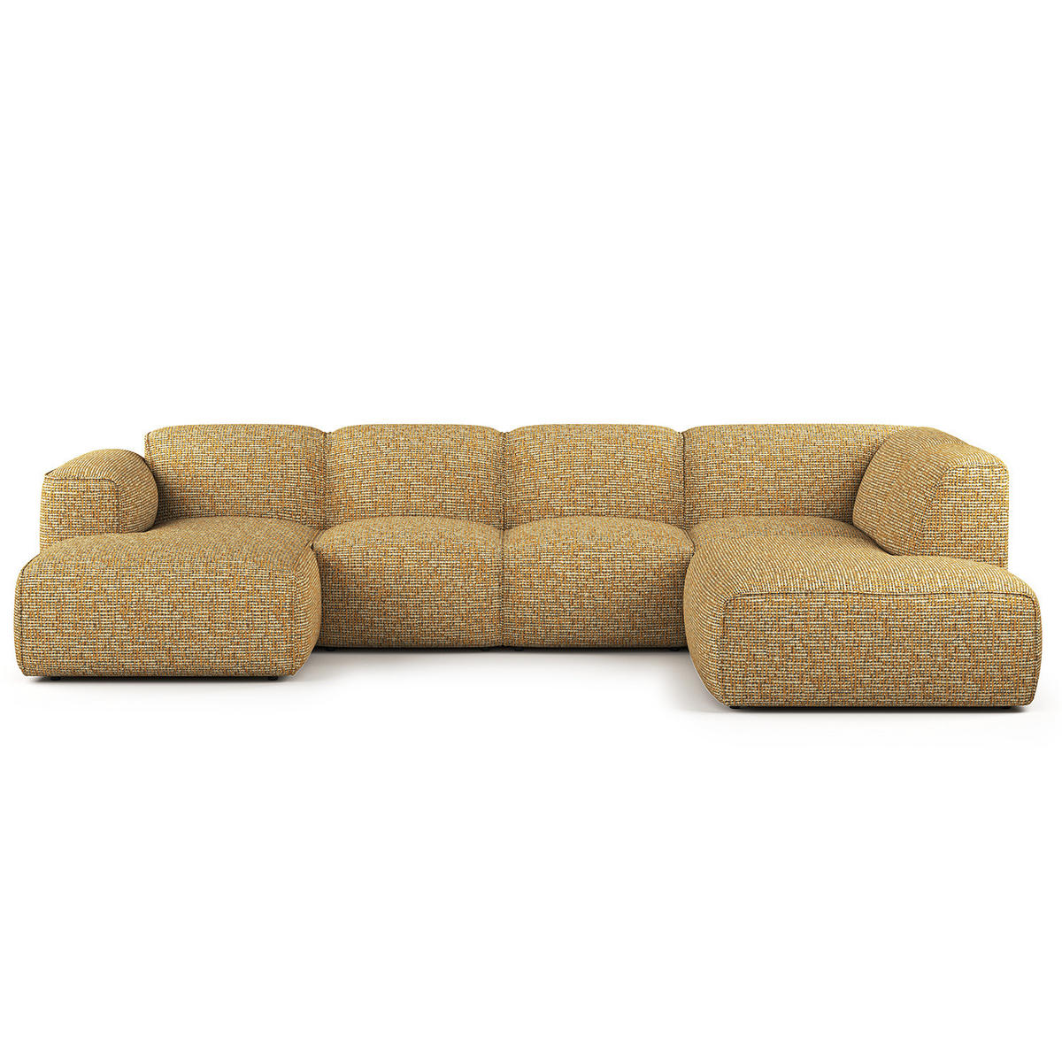 WOHNLANDSCHAFT mit Longchair - Schwarz/Honig, Kunststoff/Textil (325/71/235cm) - home24