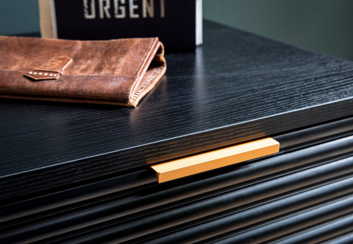 SIDEBOARD – Schwarz/Eiche-Dekor, 77x97x40 cm, mit Türen, Schubladen, Regal, Metallbeine - Goldfarben/Schwarz, Holzwerkstoff/Metall (77/97/40cm) - KADIMA DESIGN