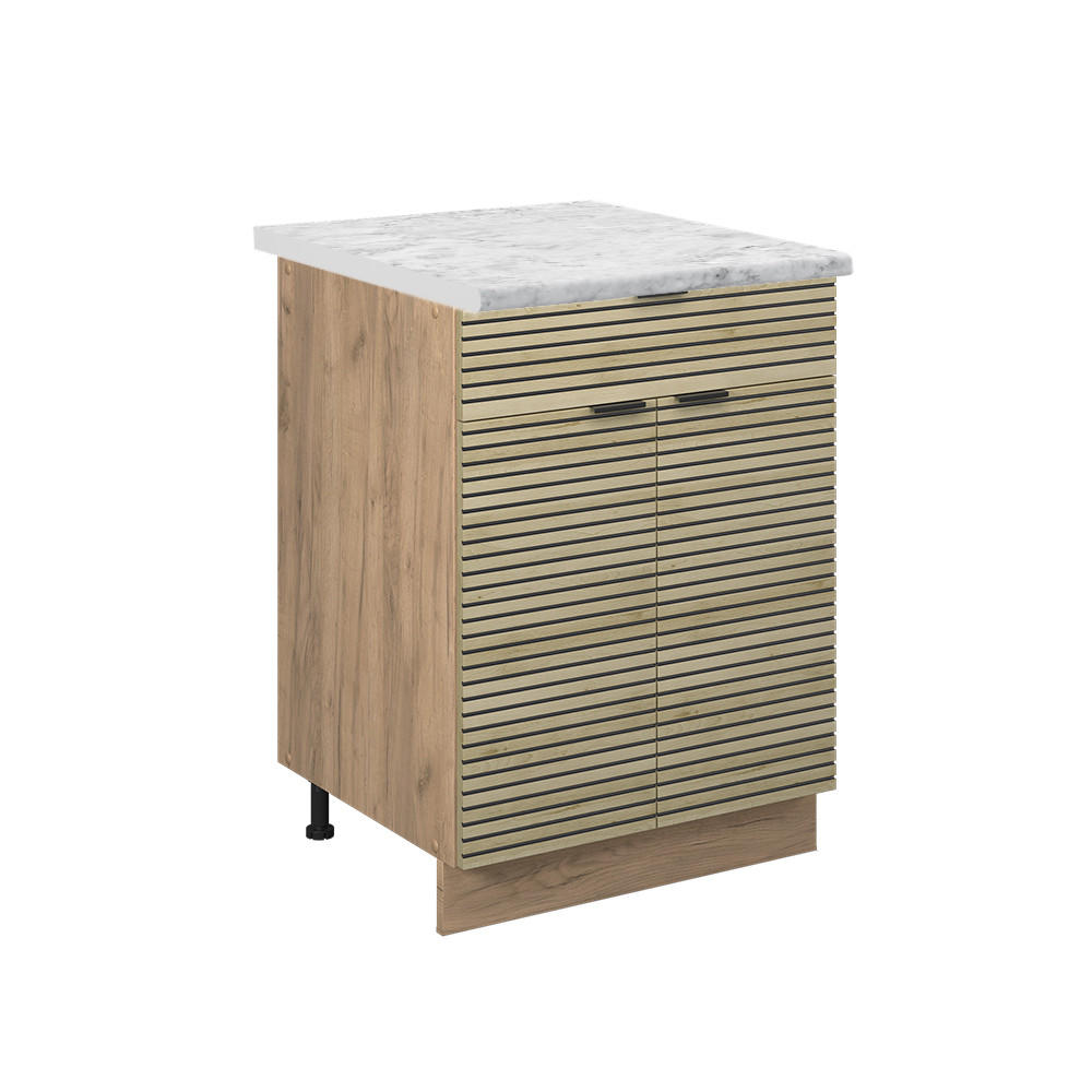 KÖKSUNDERSKÅP Fame-Line Ekpanel 60 cm med låda, AP marmor Ekfärgad, Honungsek 82/60/60 cm