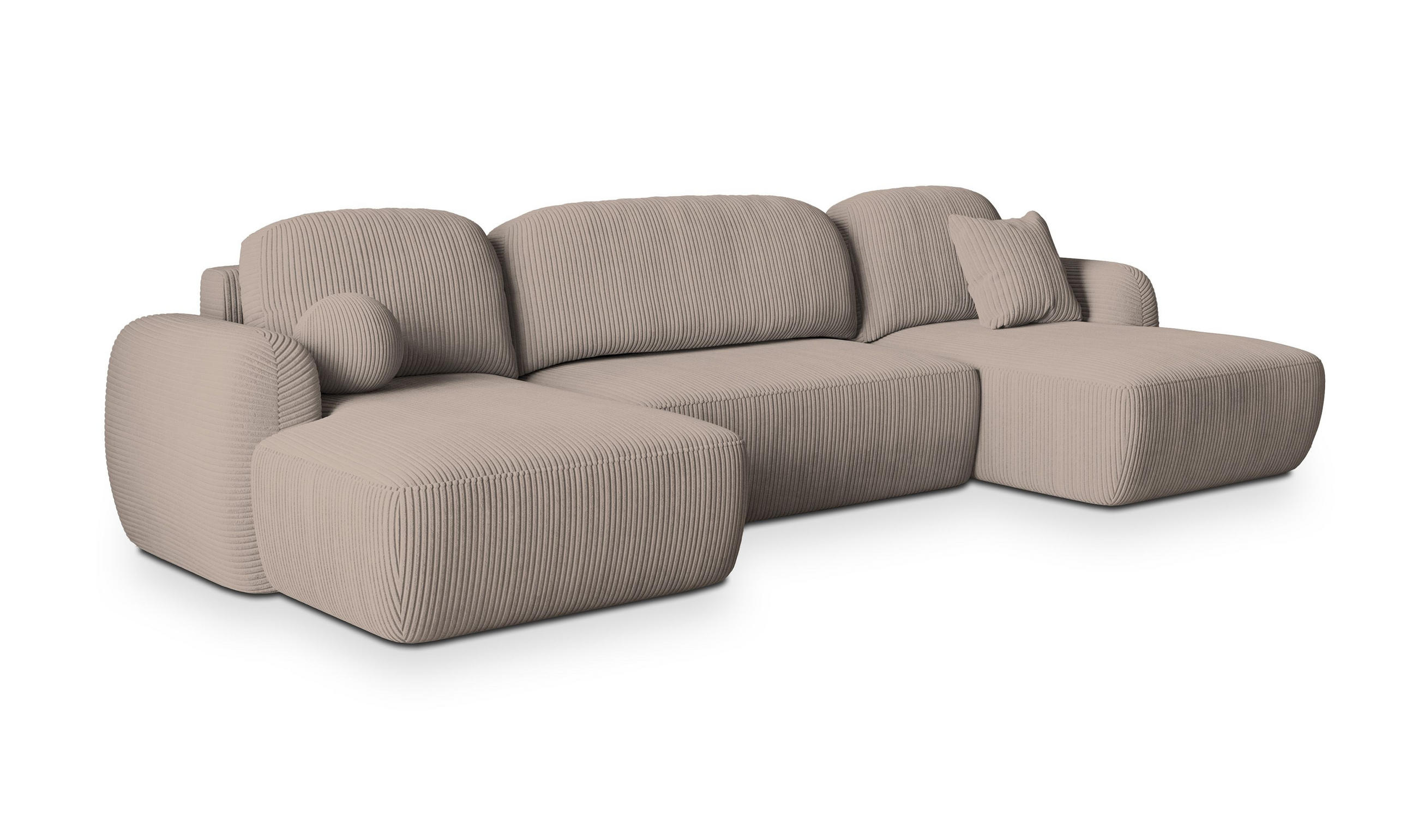 WOHNLANDSCHAFT SAVONA P Beige Kordstoff mit Schlaffunktion - Beige, Holz (350/90/148cm) - MASSENO