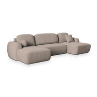 WOHNLANDSCHAFT SAVONA P Beige Kordstoff mit Schlaffunktion - Beige, Holz (350/90/148cm) - MASSENO