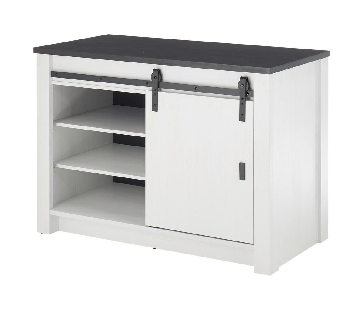 KÜCHENSCHRANK weiß Pinie, anthrazit Landhaus, Küche Unterschrank für Spüle oder Kochfeld - Anthrazit/Schwarz, Holzwerkstoff/Metall (133/93/64cm) - Furn.Design