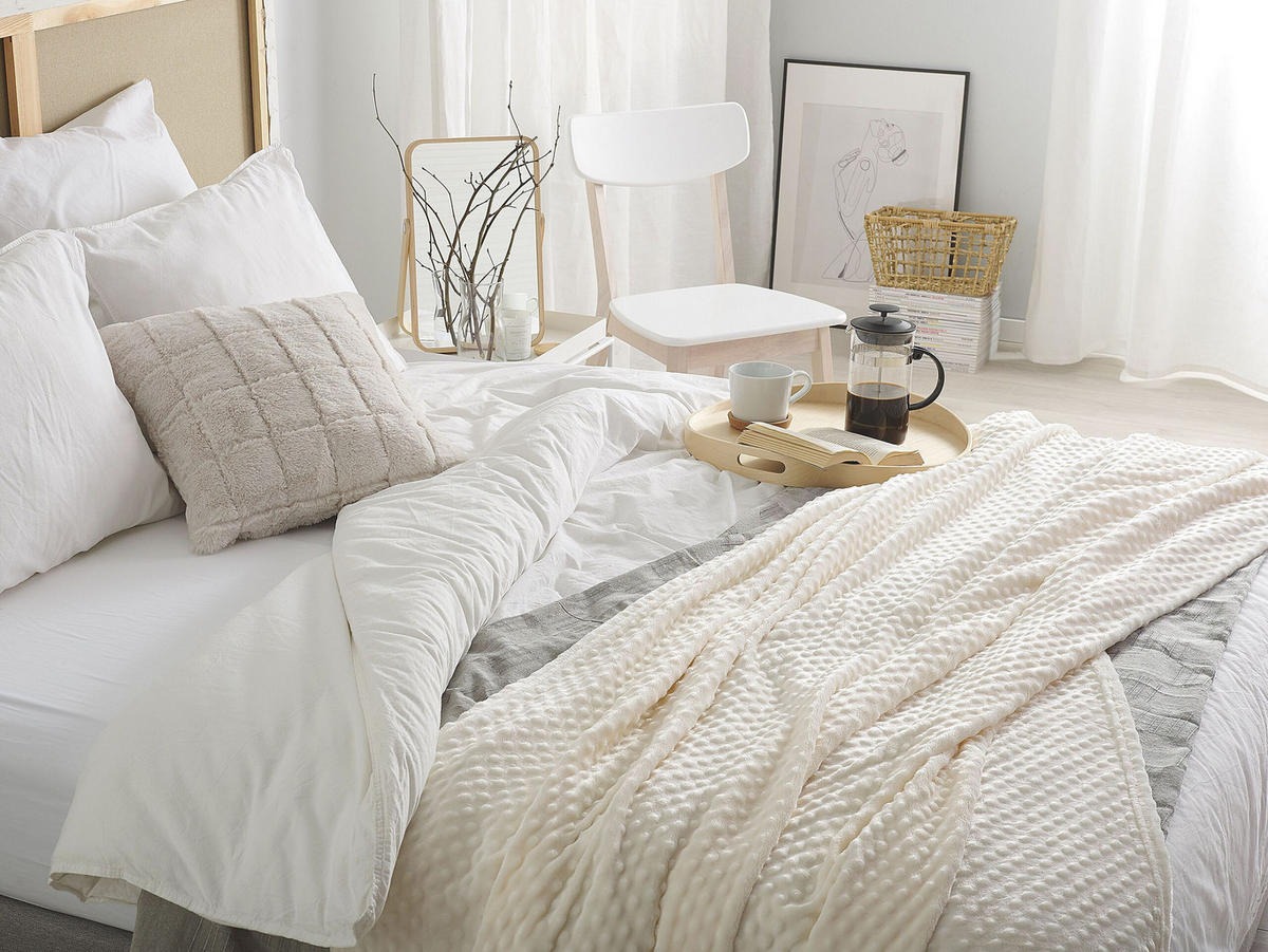 DECKE Cremeweiß Samur 220/200 cm - Ecru, Textil (200/220cm) - Beliani
