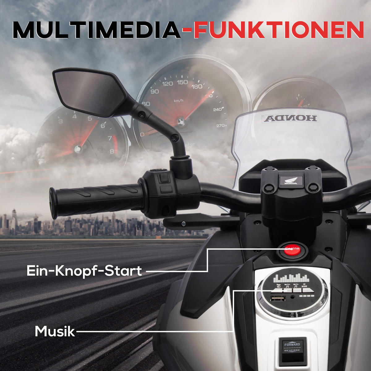 KINDER Elektro-Motorrad - Weiß, Kunststoff/Metall (107/46/75cm) - AIYAPLAY