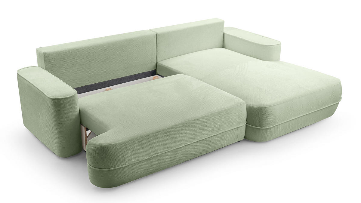 ECKCOUCH L Form Peoni Salbeigrün 267/168/87 cm mit Schlaffunktion R - Pastellgrün/Schwarz, Kunststoff/Textil (267/168cm) - AX Living