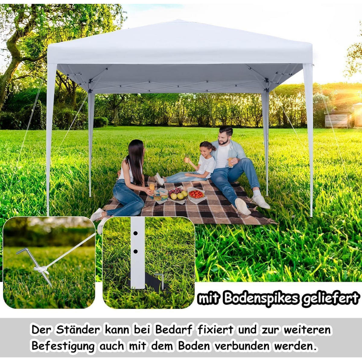 FALTPAVILLON 2,5 x 2,5 m mit Seitenteilen und Fenstern Weiß - Weiß, Textil (250/260/250cm)