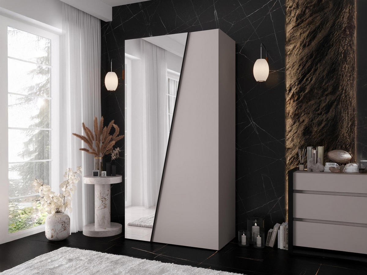 DREHTÜRENSCHRANK Zen 1L 100 cm - Kaschmir/Schwarz, Holzwerkstoff/Kunststoff (100/202/50cm) - MIRJAN24
