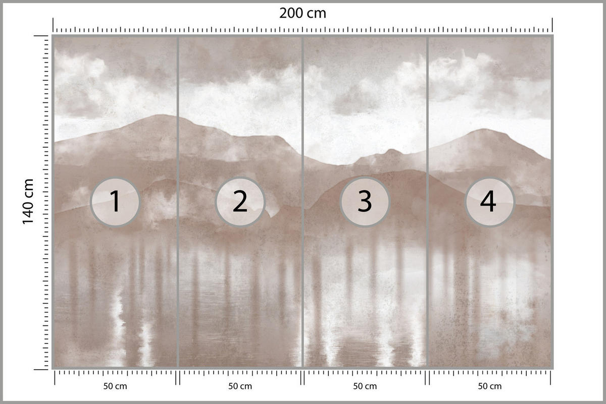 FOTOTAPETE Neblige beige Landschaft Berge 200x140 - Beige/Braun, Papier (200/140cm) - Muralo