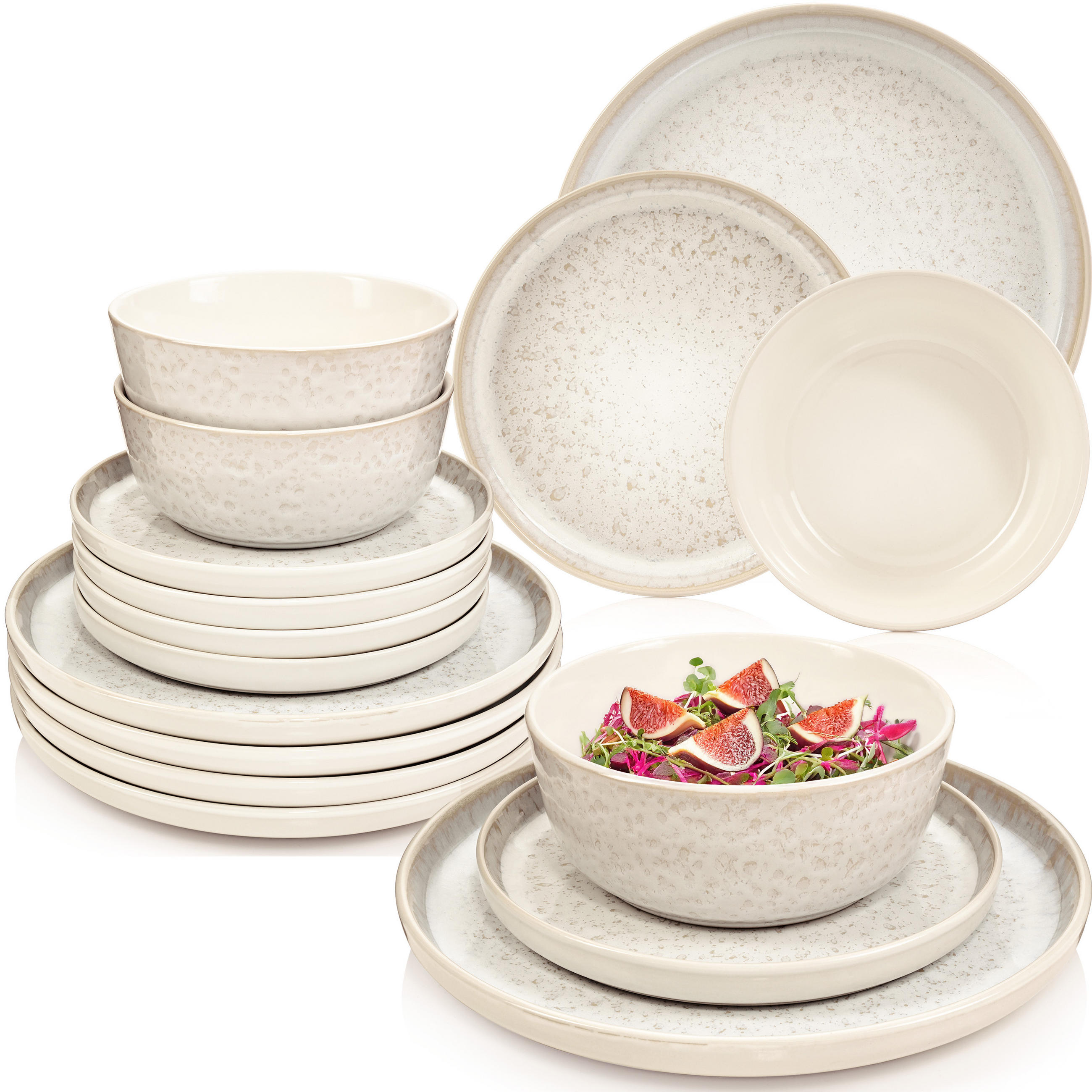 TAFELSERVICE KEY WEST - 18 teilig aus Steingut - Creme, Stein (27/6.5/27cm) - Sänger