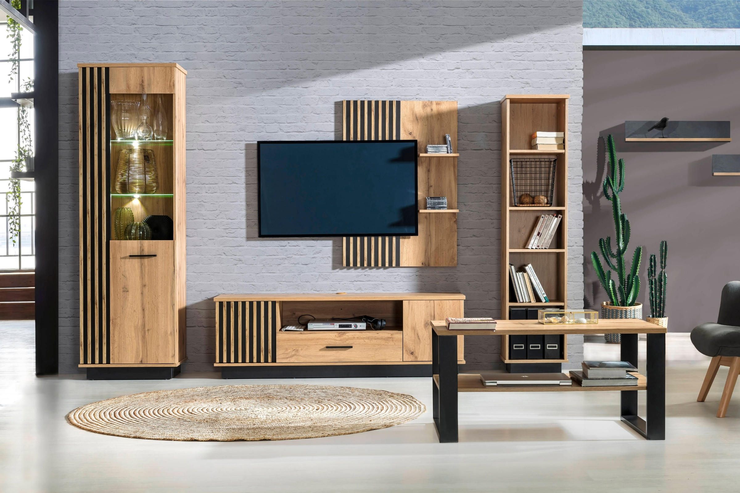 Thumbnail - Deine Möbel 24 Bücherregal, Eiche Wotan, Schwarz, Holzwerkstoff, 40x176x36 cm, Wohnzimmer, Regale, Bücherregale