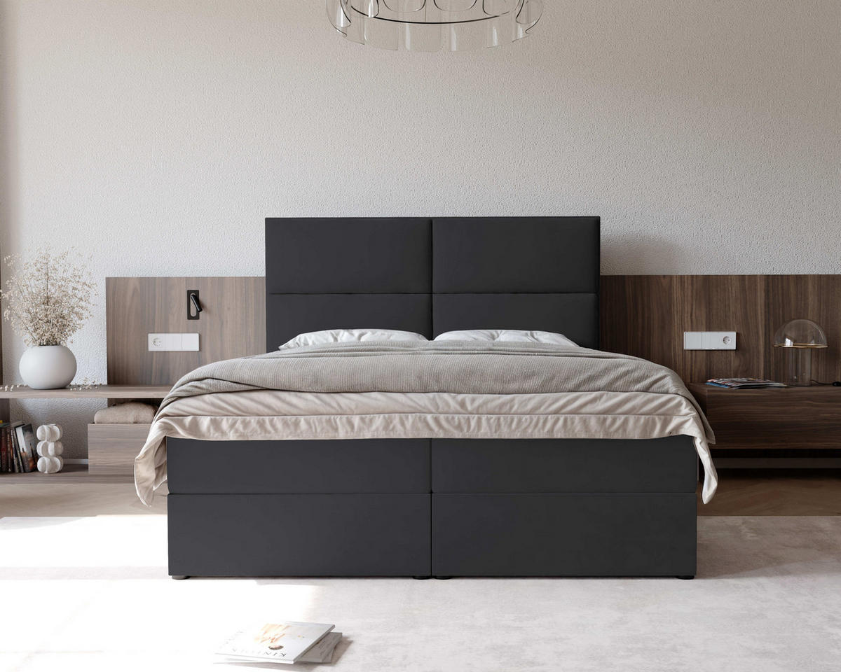 BOXBETT 120x200 cm mit Topper - Dunkelgrau, Holzwerkstoff/Textil (120/200cm) - Idohome