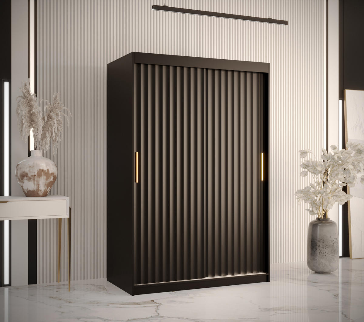 SCHWEBETÜRENSCHRANK 200/120/62 2-türig - Goldfarben/Schwarz, Holz/Kunststoff (120/200/62cm) - Abiks Möbel