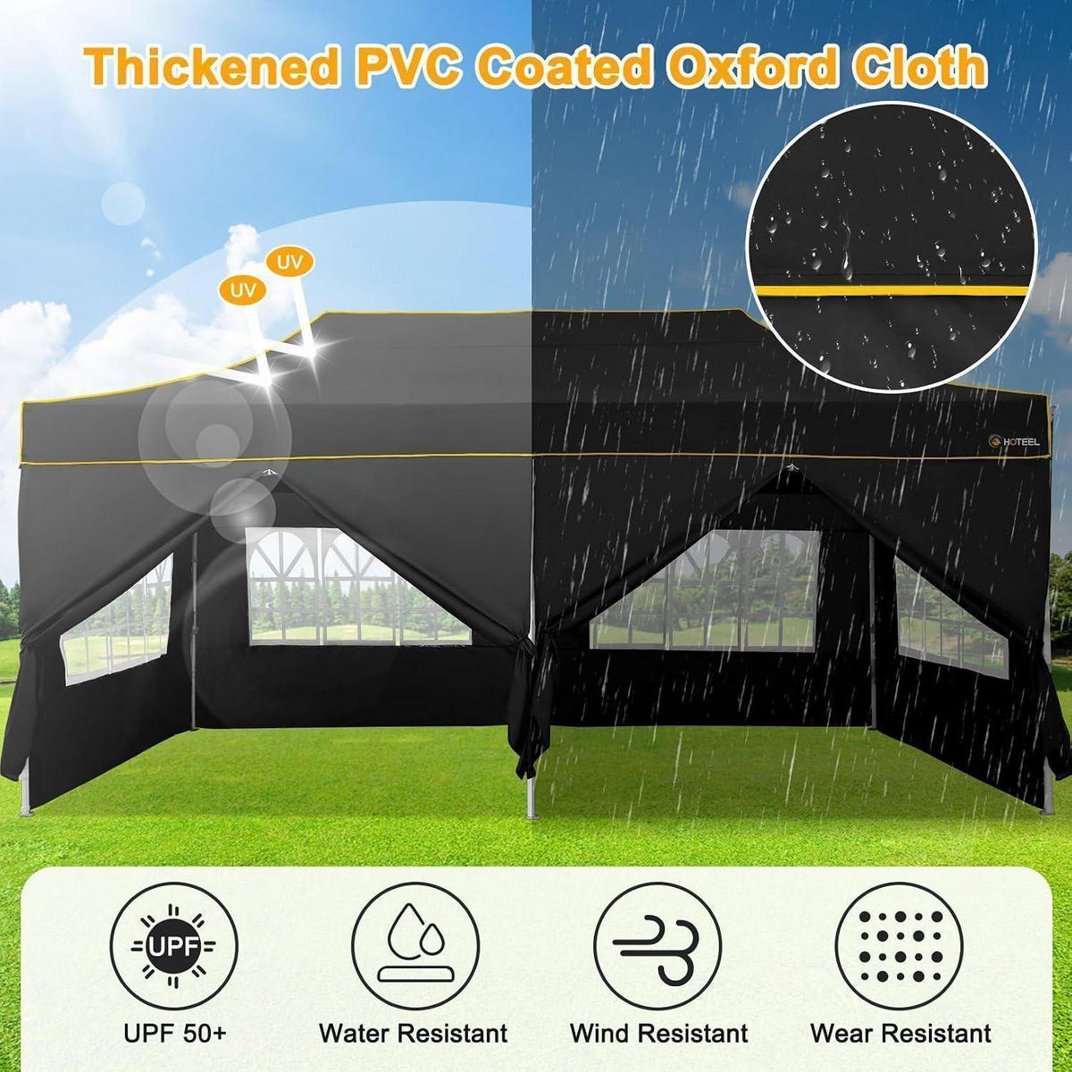 FALTPAVILLON 3x6m Wasserdicht mit 6 Seitenteilen Schwarz - Schwarz, Textil (300/320/600cm)