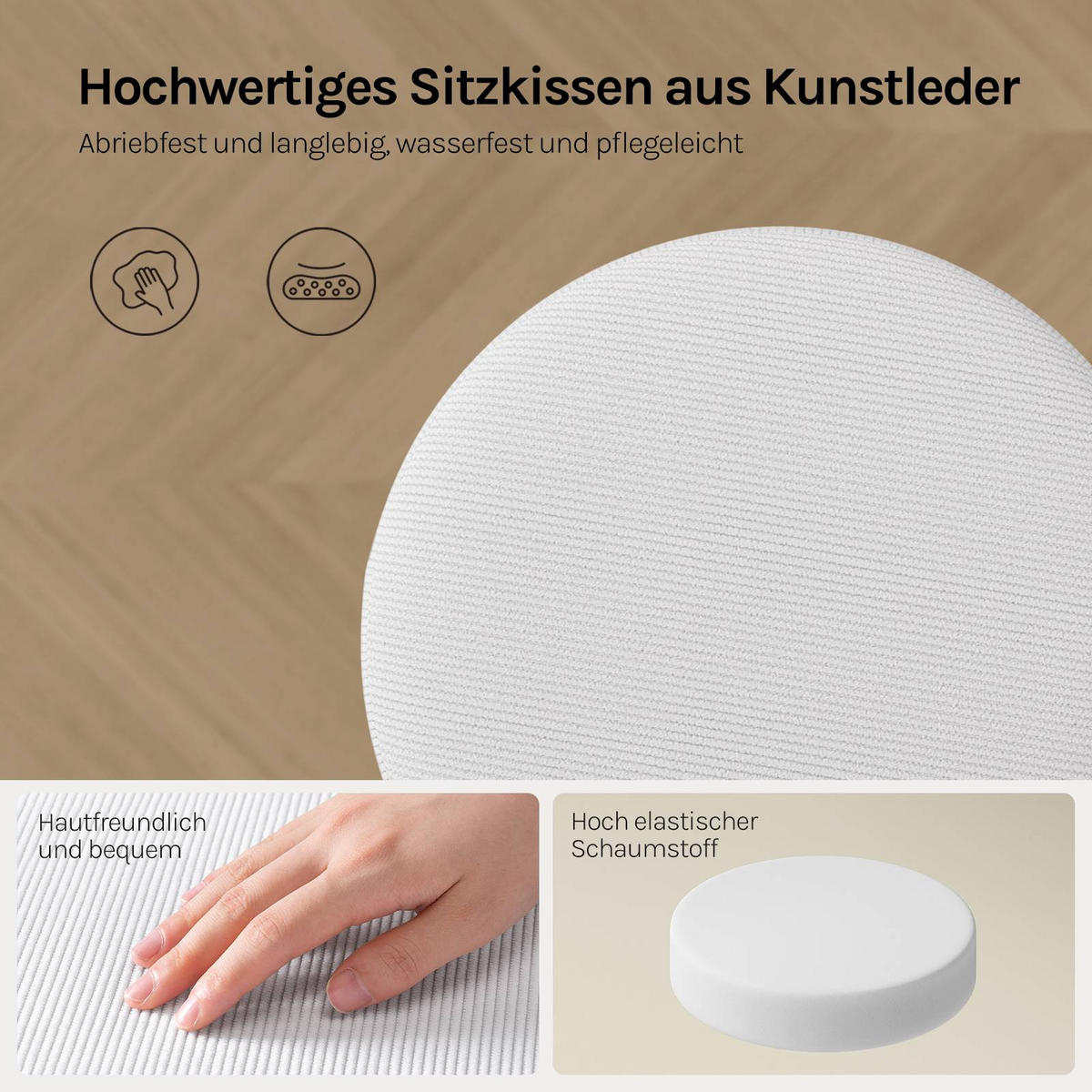 SITZHOCKER rund, drehbar, Cord-Sitzfläche, Weiß - Silberfarben/Weiß, Textil/Metall (38.5/56/38.5cm) - Woltu