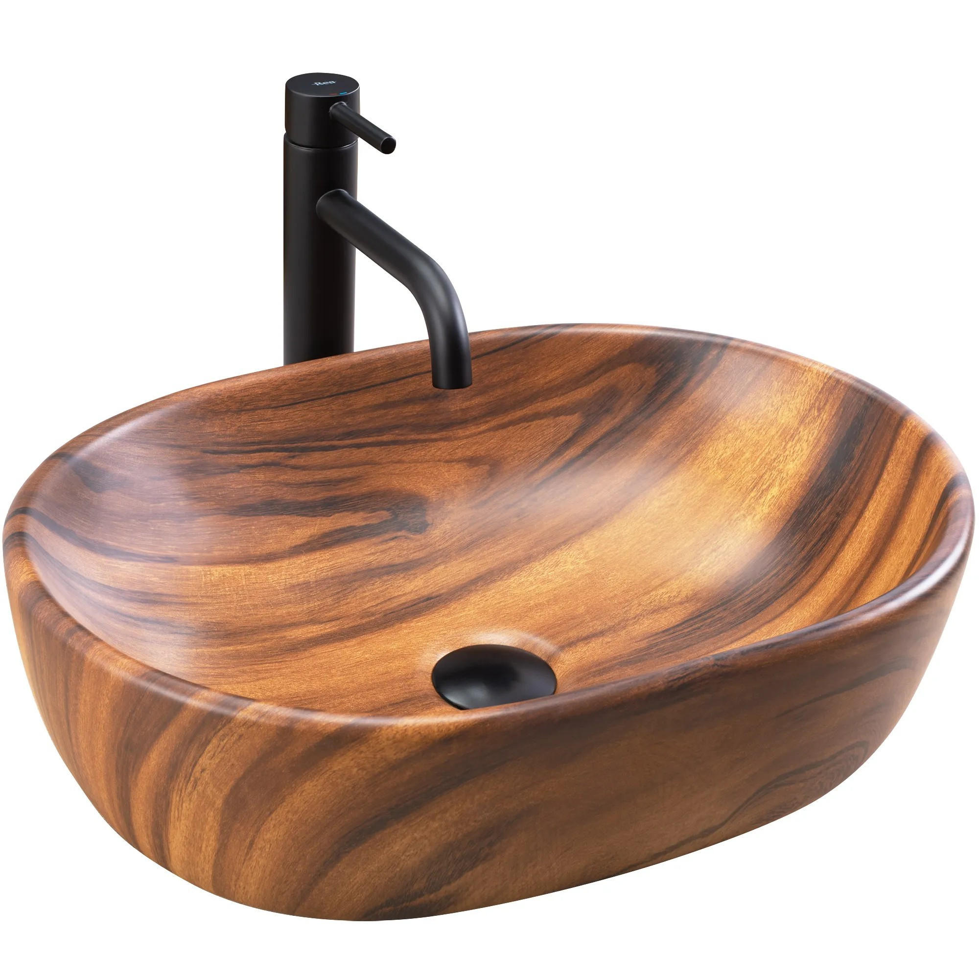 AUFSATZWASCHBECKEN Rea Amelia Wood Matt - Braun, Keramik (34.5/13.5/48cm) - REA