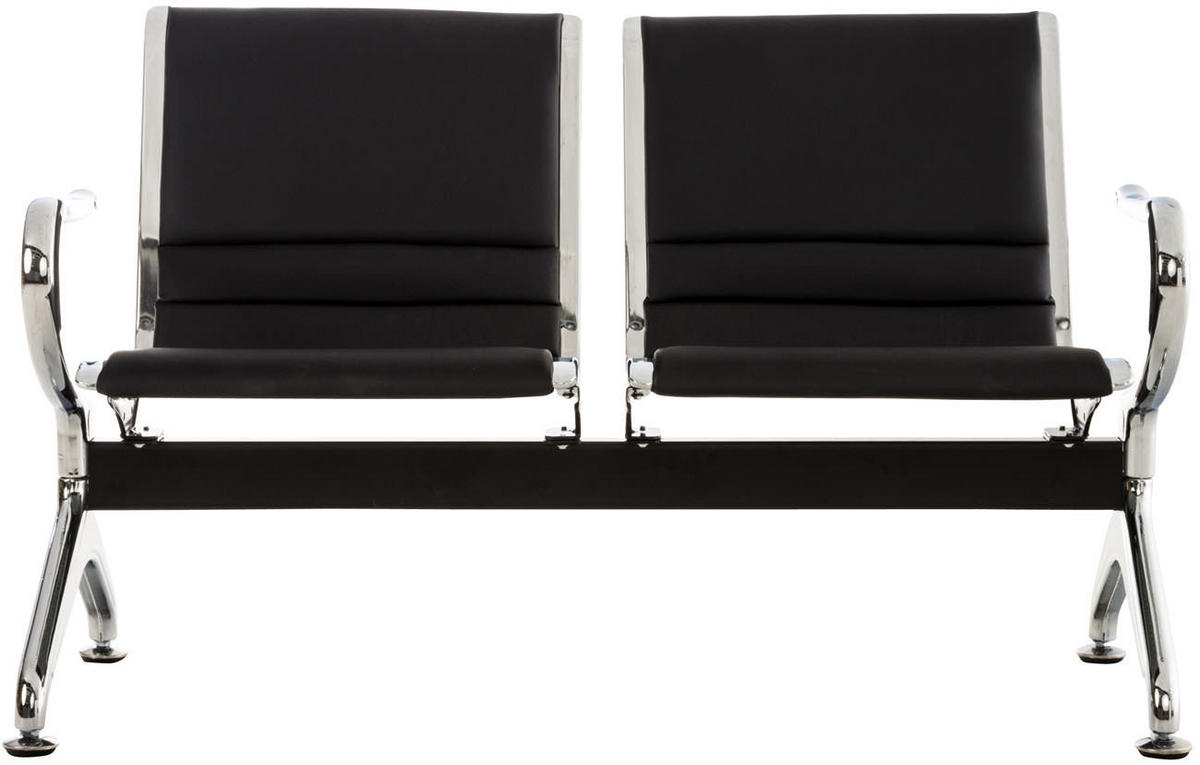 WARTEBANK Frankfurt 2-Sitzer Nantes Kunstleder Schwarz Wartestühle - Schwarz, Leder (125/78/70cm) - DELUKE