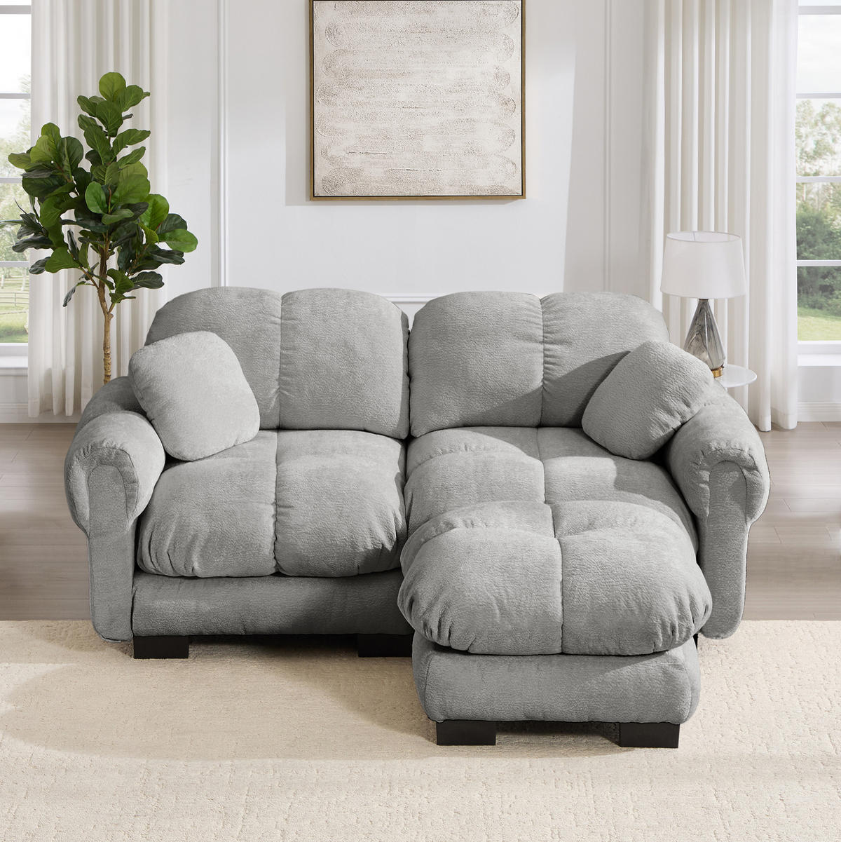 SOFA modular in L-Form Chenille Hellgrau - Hellgrau, Holz (149/190cm) - Meubliv