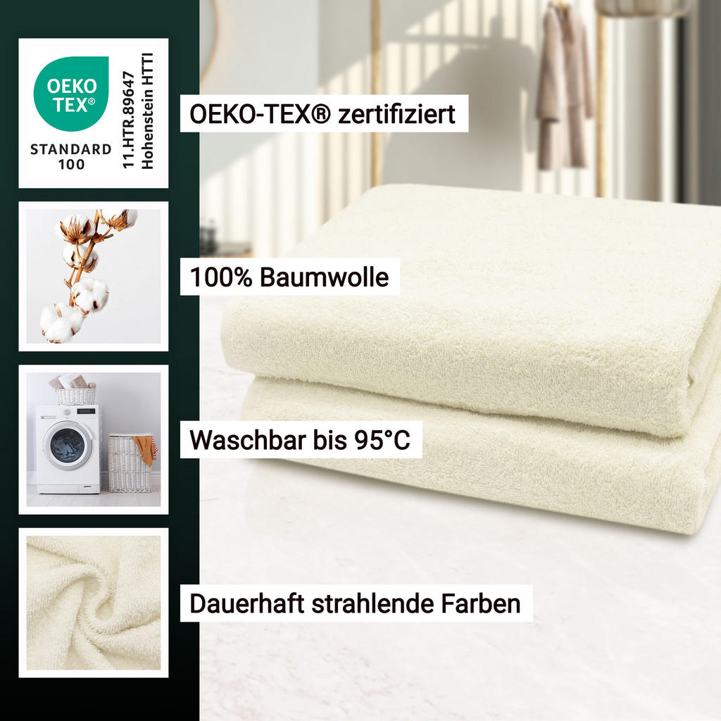 Thumbnail - Zollner Badetuch,, Creme, Textil, 100x150 cm, Oeko-Tex® Standard 100, Badtextilien, Badetücher