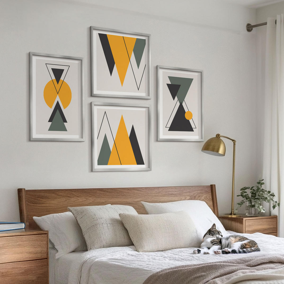 BILDER SET 4er Set - 50x50 cm & 40x60 cm Silberner Rahmen - Abstrakte geometrische Formen - Silberfarben, Kunststoff (50/50cm) - TULUP