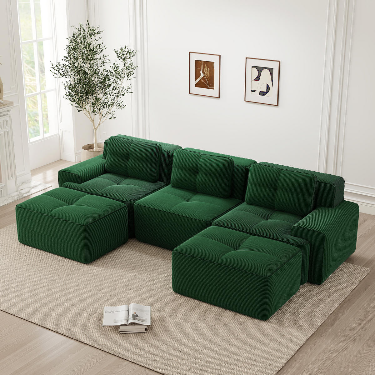 WOHNLANDSCHAFT Cord Grün - Grün, Textil (293/69/177cm) - WISHDOR