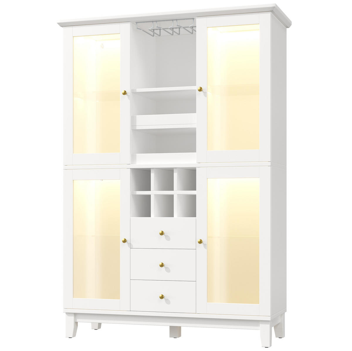 WEINSCHRANK mit LED-Beleuchtung 120 x 40 x 180,5 cm MDF Weiß - Weiß, Holzwerkstoff (40/180.5/120cm) - Meubliv