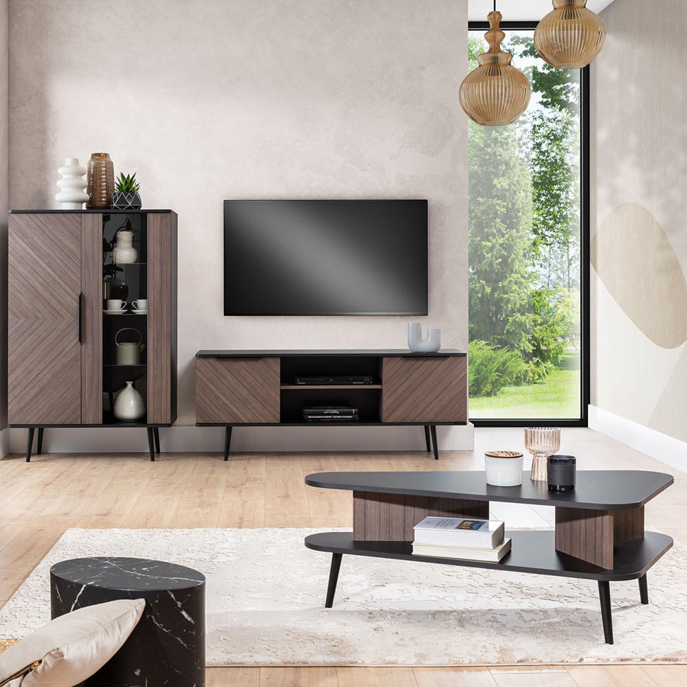 WOHNZIMMER-SET 3-TLG. Pretoria-132 - Braun, Holzwerkstoff (340/140/57cm) - Lomado