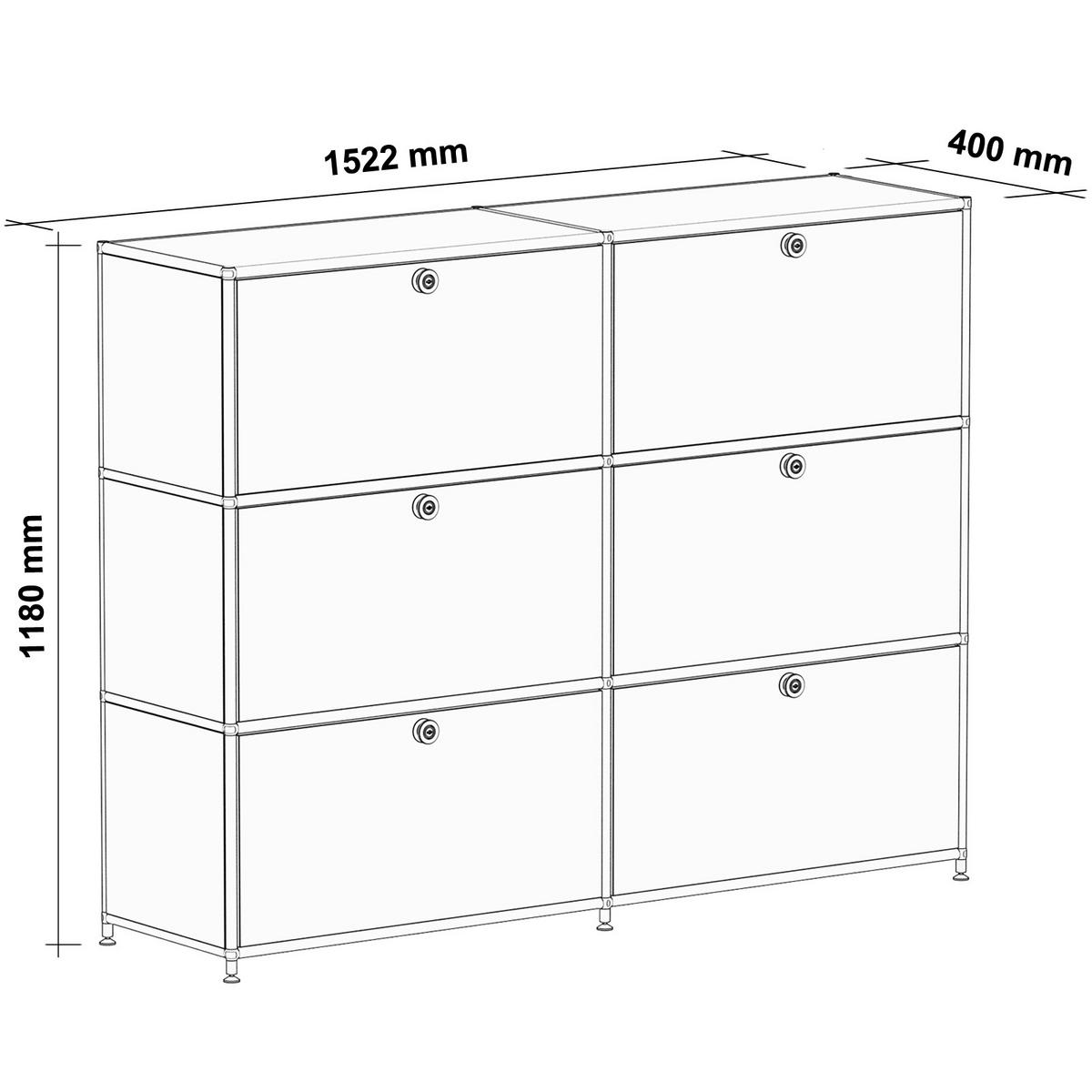 HOCHSCHRANK, 6 Klappen, Schloss, Breite 152 cm, Lichtgrau - Chromfarben/Silberfarben, Metall (40/118/152.2cm) - Versee