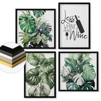 WANDBILDER 4er-Set - 50x50 cm & 40x60 cm Schwarzer Rahmen - Grüne Weinblätter - Schwarz, Kunststoff (50/50cm) - ArtPrintCave