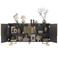 KOMODA 152/40/75 cm čierna s geometrickými dvierkami a kovovými nohami z MDF - čierna, kompozitné drevo (152/75/40cm) - OKWISH