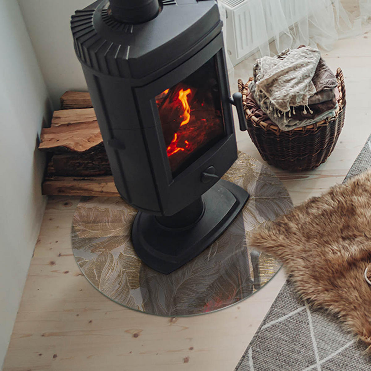 GLASPLATTE für Kamin Ø 60 cm Beige - Beige, Glas (60/60/0.4cm) - ArtPrintCave