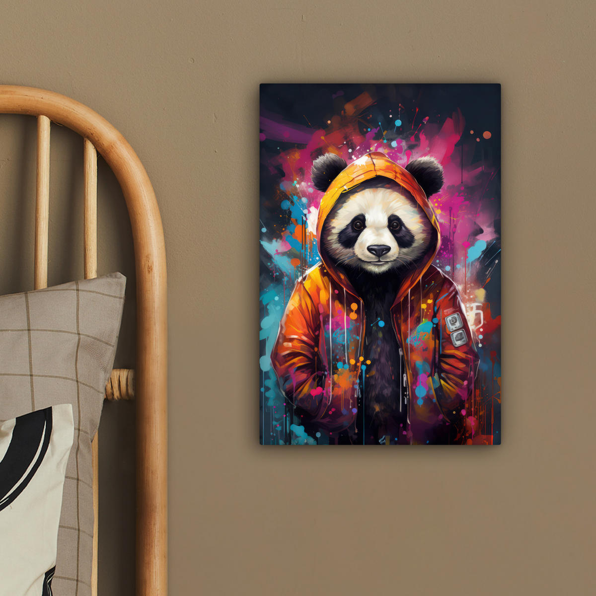 LEINWANDBILD Panda - Jacke - Graffiti - Orange 20x30 cm - Orange, Textil (20/30cm) - MuchoWow