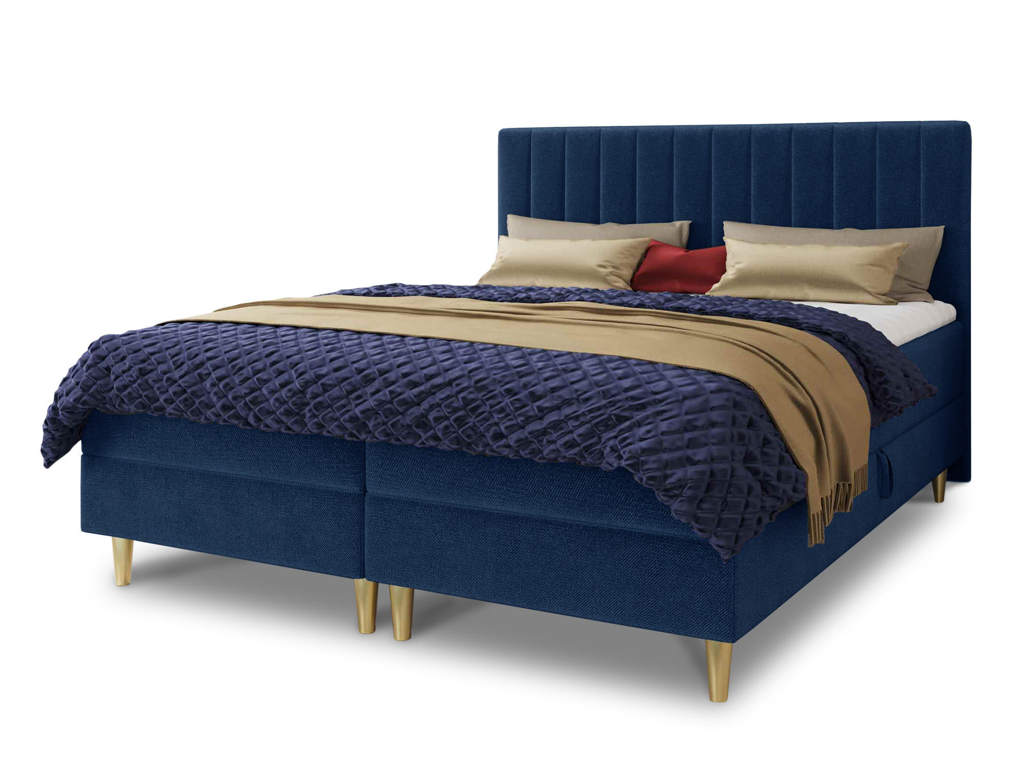BOXBETT Gold - 160x200 - blau (Manila 26, Velvet) - Blau/Gelb, Holz/Holzwerkstoff (160/200cm) - Sofnet